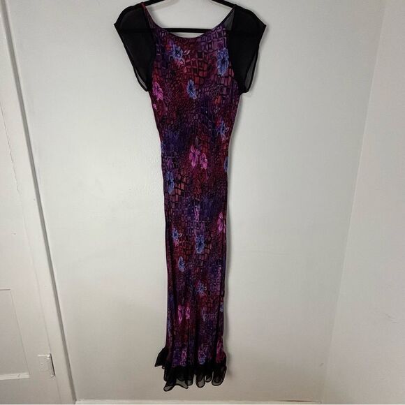 HERSTYLE Purple Black Asian Floral Print Maxi Dress S Y2K Fairy Whimsi Babydoll - Picture 2 of 14